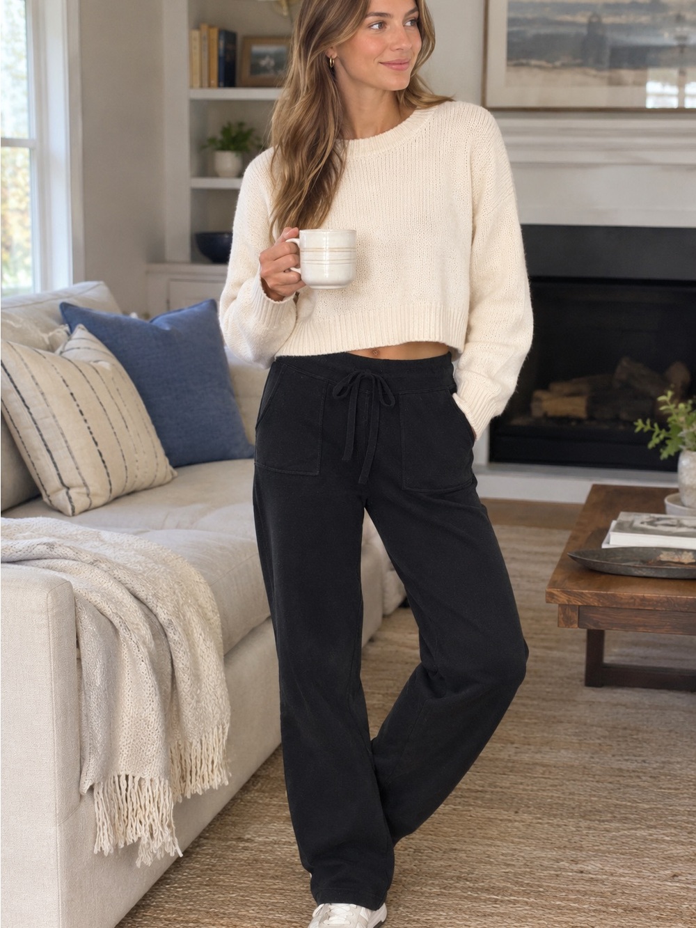 J. Crew Knit Thick Cotton Joggers small with front pockets black NWOT